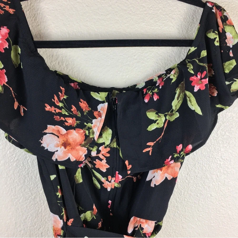 Premier Amour Floral Romper Crepe Ruffle Short Sleeve Off Shoulder Back Zip 10